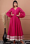 Embellished Chanderi Silk Gown in Fuchsia