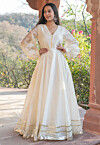 Embellished Chanderi Silk Gown in Off White
