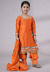 Embellished Chanderi Silk Punjabi Suit in Orange