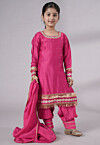 Embellished Chanderi Silk Punjabi Suit in Pink