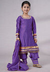 Embellished Chanderi Silk Punjabi Suit in Purple