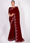 Embellished Chiffon Saree in Maroon