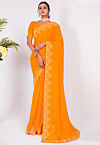Embellished Chiffon Saree in Mustard