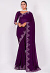 Embellished Chiffon Saree in Wine