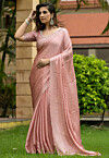 Embellished Chinon Chiffon Scalloped Saree in Peach