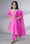 Embellished Cotton Silk A Line Suit in Pink