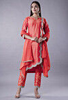 Embellished Cotton Silk Pakistani Suit in Coral Red