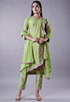 Embellished Cotton Silk Pakistani Suit in Light Green