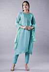 Embellished Cotton Silk Pakistani Suit in Sky Blue