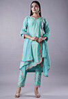 Embellished Cotton Silk Pakistani Suit in Sky Blue