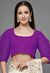 Embellished Georgette Backless Blouse in Purple