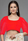 Embellished Georgette Backless Blouse in Red