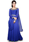 Embellished Georgette Long Gown in Shaded Blue