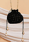 Embellished Georgette Potli Bag in Black
