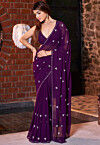 Embellished Georgette Saree in Purple