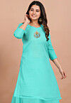 Embellished Georgette Straight Kurta in Aqua Blue