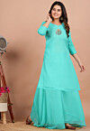 Embellished Georgette Straight Kurta Set in Aqua