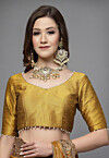 Embellished Neckline Art Silk Blouse in Mustard