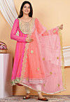 Embellished Organza Scalloped Dupatta in Baby Pink
