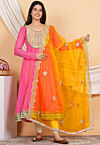 Embellished Organza Scalloped Dupatta in Light Orange
