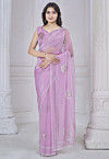 Embellished Organza Scalloped Saree in Purple