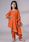 Embellished Shantoon Punjabi Suit in Dark Orange