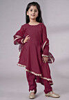 Embellished Shantoon Punjabi Suit in Wine