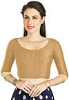 Embellished Sleeve Art Silk Blouse in Beige