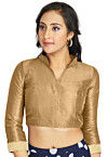 Embellished Sleeve Art Silk Blouse in Beige