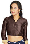 Embellished Sleeve Art Silk Blouse in Brown