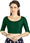 Embellished Sleeve Art Silk Blouse in Green