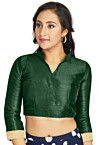 Embellished Sleeve Art Silk Blouse in Green