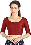 Embellished Sleeve Art Silk Blouse in Maroon