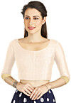 Embellished Sleeve Art Silk Blouse in Off White