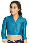 Embellished Sleeve Art Silk Blouse in Sky Blue