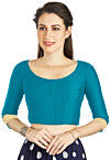 Embellished Sleeve Art Silk Blouse in Turquoise