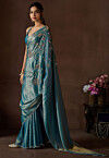 Embellished Tissue Saree in Blue