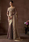 Embellished Tissue Saree in Brown