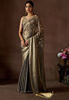 Embellished Tissue Saree in Grey