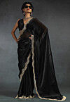 Embellished Tissue Scalloped Saree in Black
