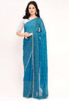 Hand Embroidered Tissue Silk Saree in Teal Blue