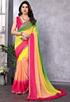Embellished Trim Georgette Saree in Multicolor