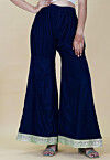 Embellished Velvet Palazzo in Dark Blue