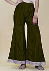 Embellished Velvet Palazzo in Olive Green