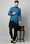 Embroidered Art Dupion Silk Jodhpuri Suit in Blue and Black