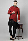 Embroidered Art Dupion Silk Jodhpuri Suit in Maroon and Black