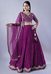 Embroidered Art Dupion Silk Lehenga in Purple