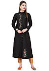 Embroidered Art Silk A Line Kurta in Black