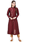 Embroidered Art Silk A Line Kurta in Maroon