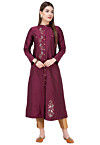 Embroidered Art Silk A Line Kurta in Wine